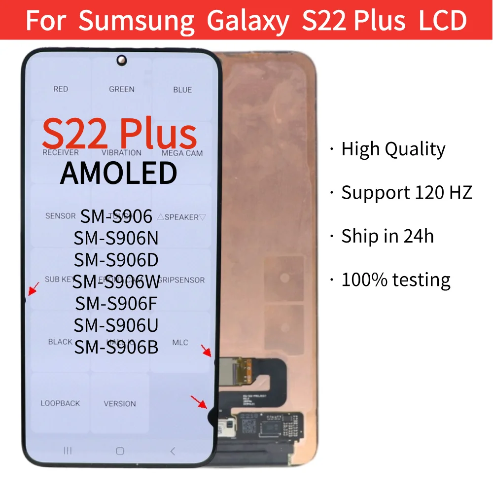 삼성 S22 플러스 5G S906 S906B S906U용 6.6인치 AMOLED 디스플레이, 삼성 S22+ 5G LCD 디스플레이용 LCD 터치 스크린 디지타이저