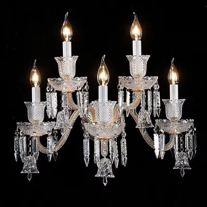 lampada de parede de cristal tradicional cabeceira corredor ktv luzes led ouro prata vela frances cabeca luzes k9 01