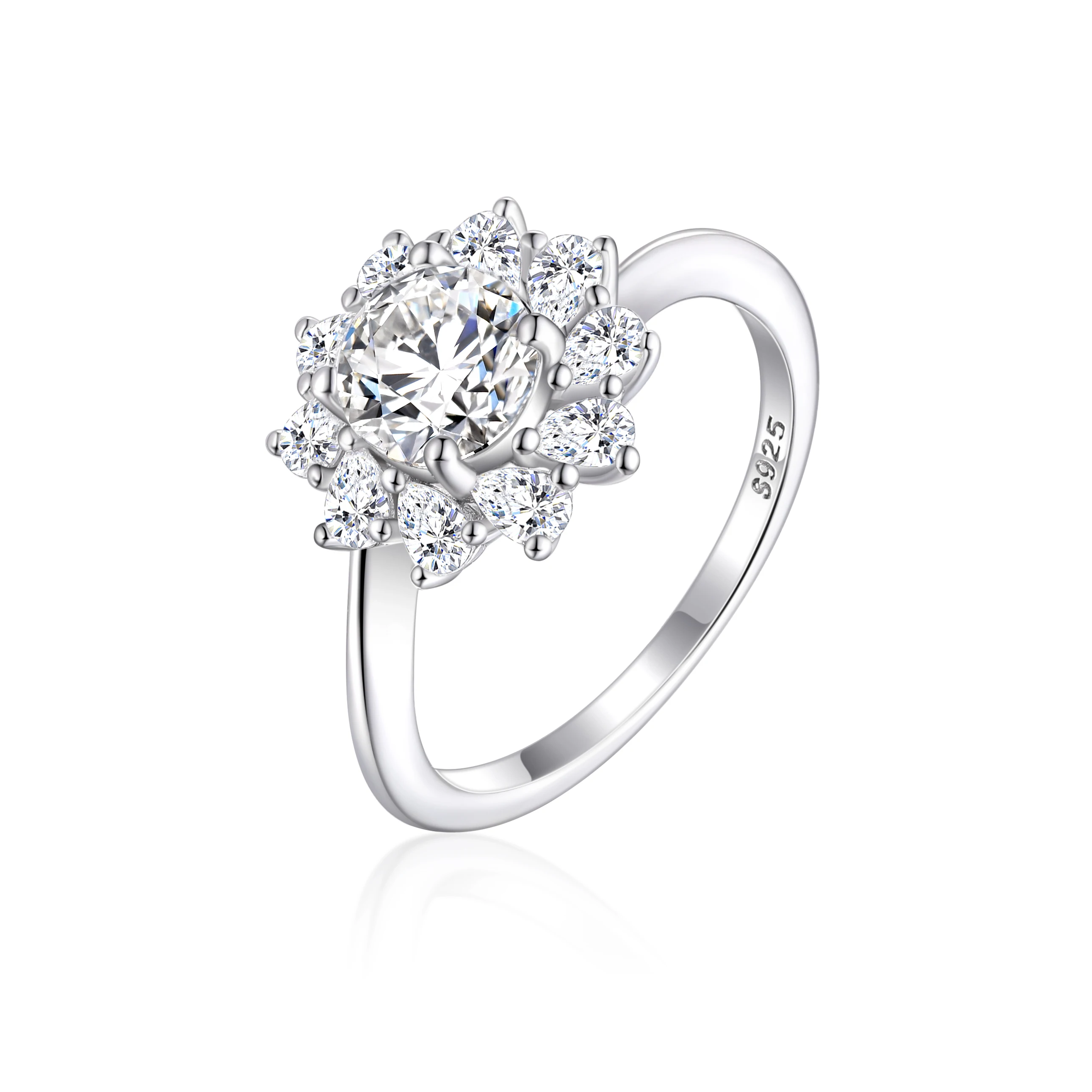 

Luxury 100% 925 Sterling Silver Trendy Color Cubic Zirconia Flower Shape Silver Rings Jewelry Women