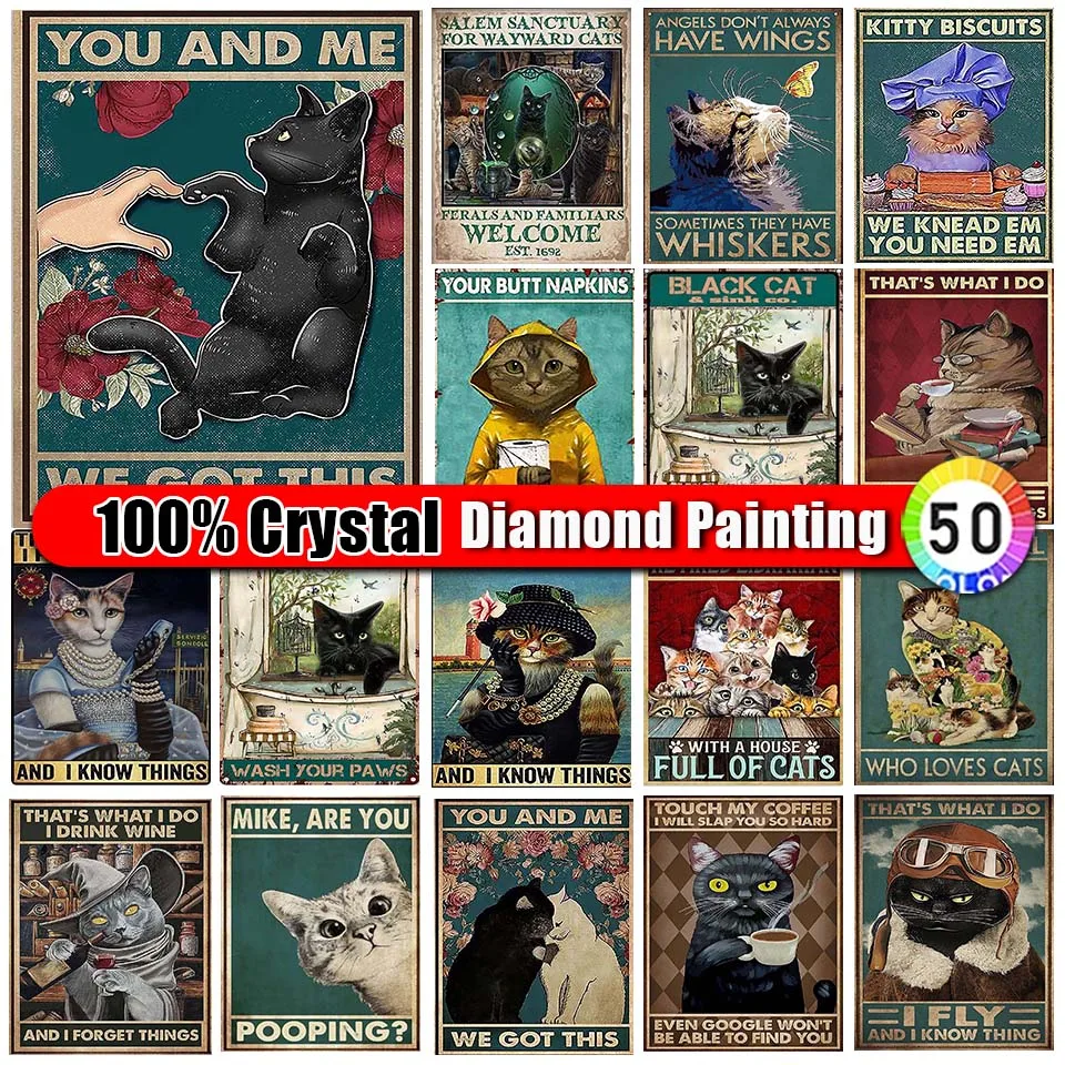 

Merdika 100% Crystal Diamond Painting Cat Full Diy Diamond Mosaic Animal Rhinestones Picture Cross Stitch Embroidery Wall Decor