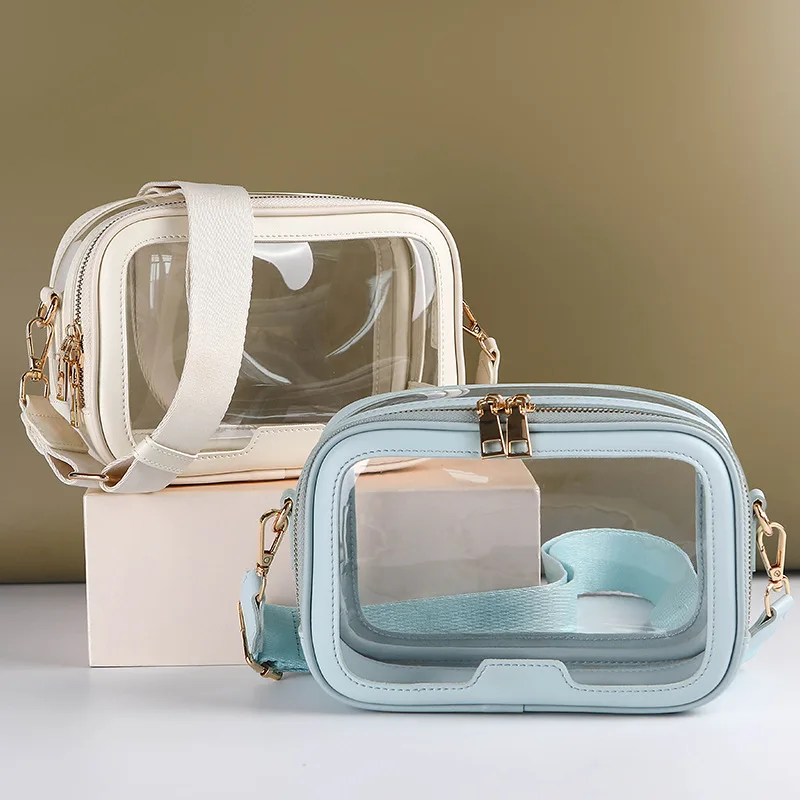

New Fashionable Transparent Crossbody Bag Single Shoulder Makeup Pouch Solid Color Trendy Cosmetic Bag for Women
