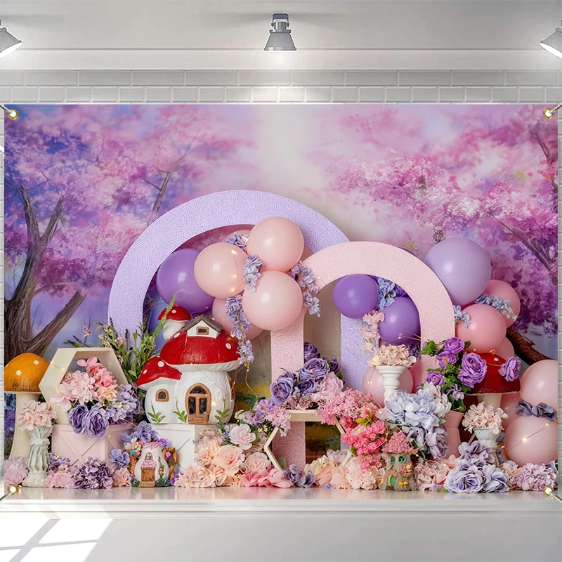 

LS Floral Fairy Door Backdrops Kids Girl Photography Child Baby Spring Garden Butterfly Mushroom Photocall Backgrounds