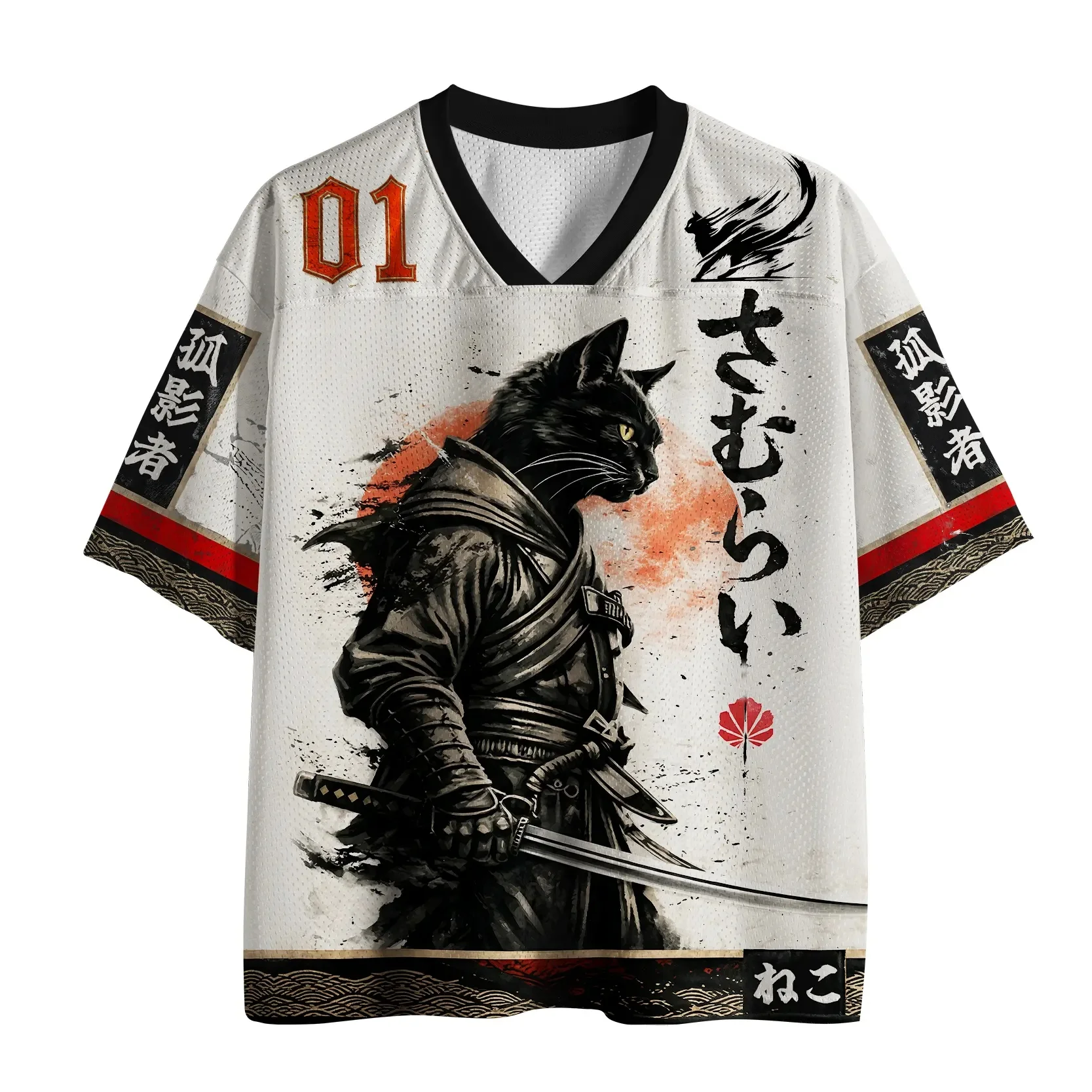 Japanese Samurai Men's T-shirt New Fashionable V-neck 3D Leisure Outdoor Sports Adult and Children's Parent Child T-shirt