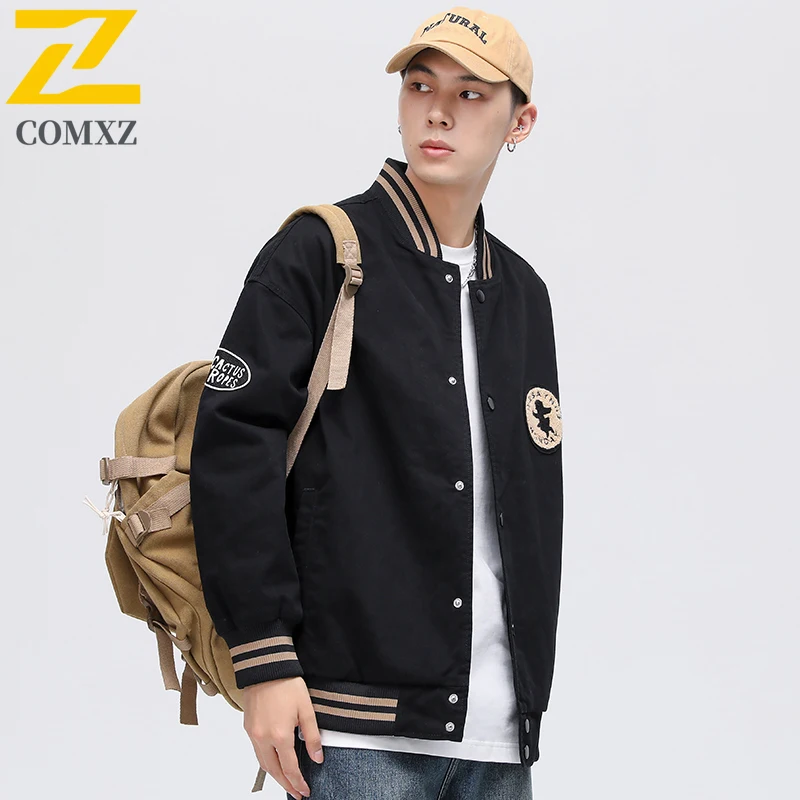 

COMXZ 2025 New Mens Baseball Jacket Premium Casual Hiking Streetwear Coat Fashion Versatile Spring Autumn Loose Fit Outerwear