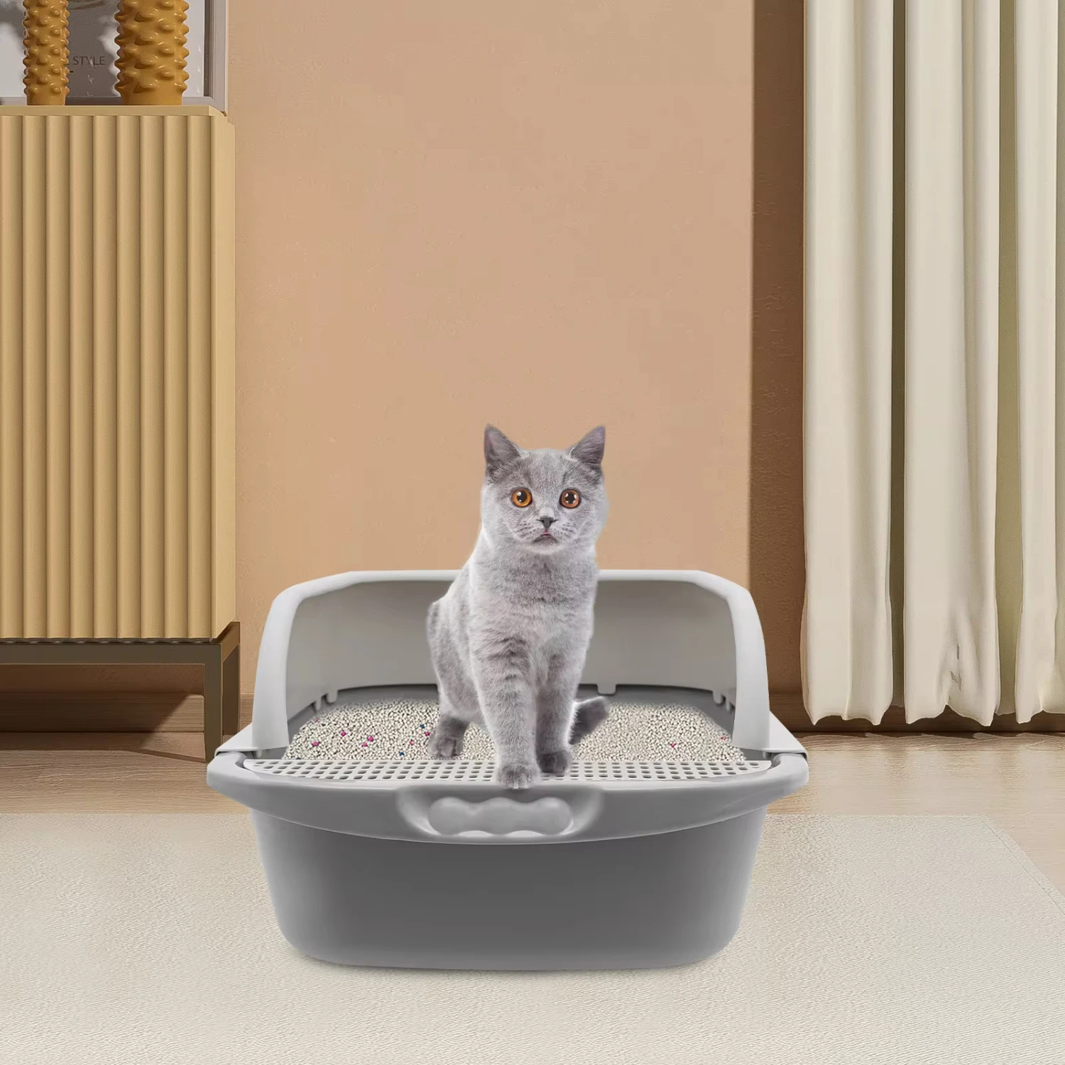 Small Cat Litter Box Grey Anti-splashing Semi-closed Cats Toilet