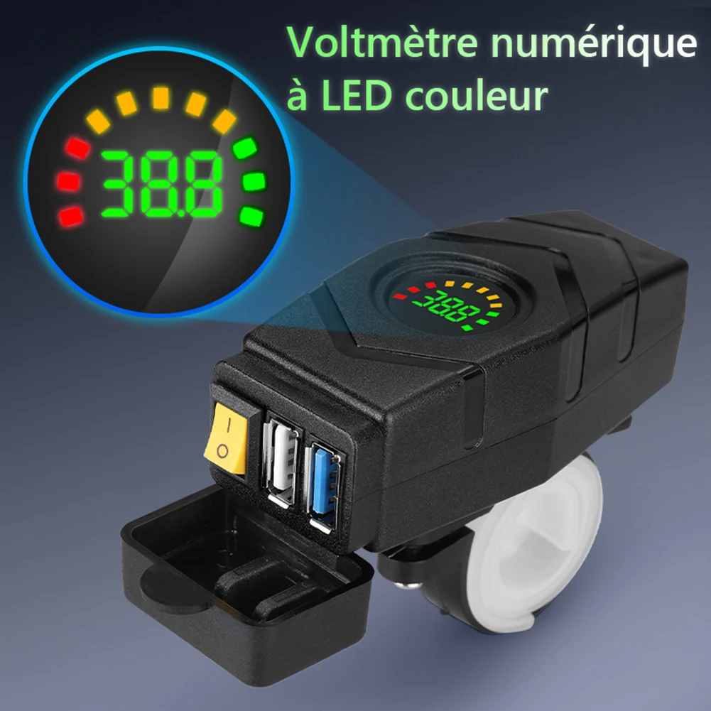 Cargador USB rápido QC3.0 de 28W, interruptor de voltímetro con cubierta protectora, impermeable, 20V-90V, 36V, 48V, 72V