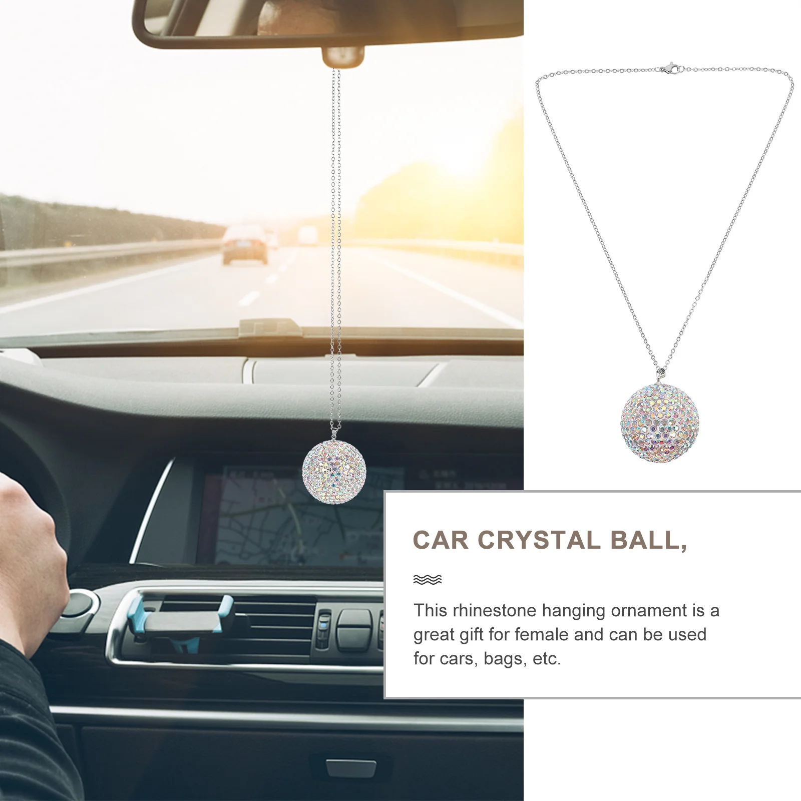 

Car Hanging Decor Rhinestone Crystal Ball Pendant For Car Rear View Mirror Bag Schoolbag Decoration Bling Accessories