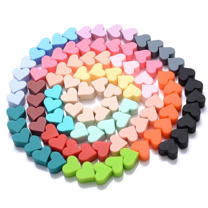 14mm 50Pcs Heart Shape Silicone Beads Baby Pacifier Chain Clip Beads Food Grade Silicone Teethers Accessories Jewelry Making