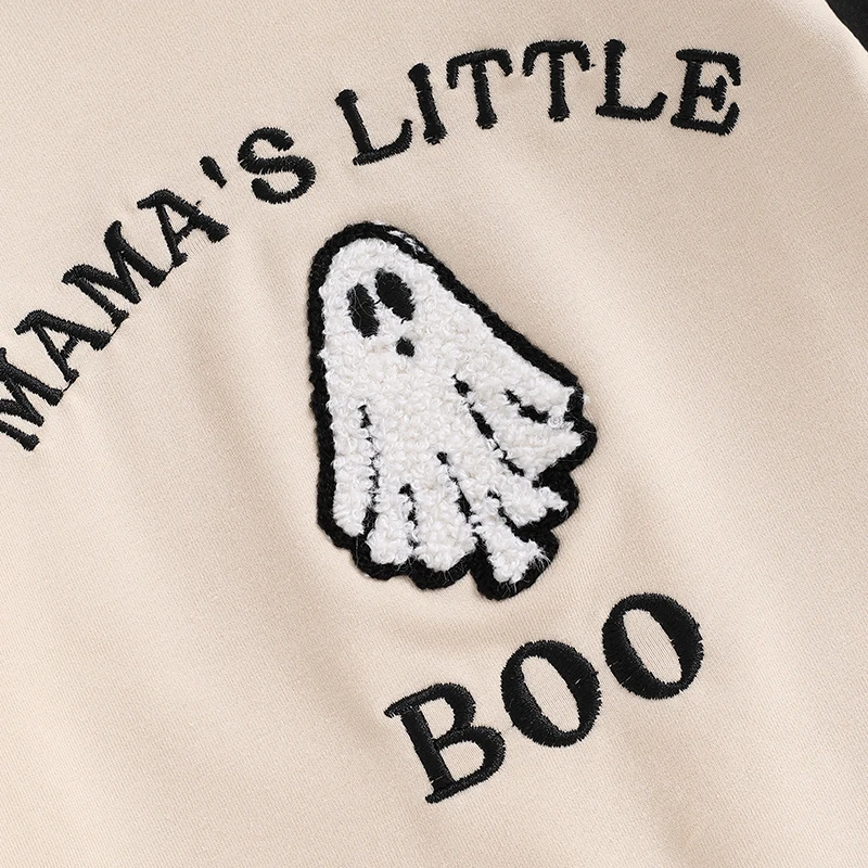 Infant Boys Spooky Halloween Romper with Long Sleeves Crew Neck and Ghost Embroidery Detail - Adorable Jumpsuit for Casual