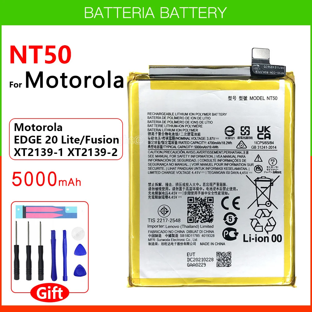 

100% Original Genuine 5000mAh NT50 Battery For Motorola EDGE 20 Lite/Fusion XT2139-1 /2 Smart Phone Batteries With Free Tools