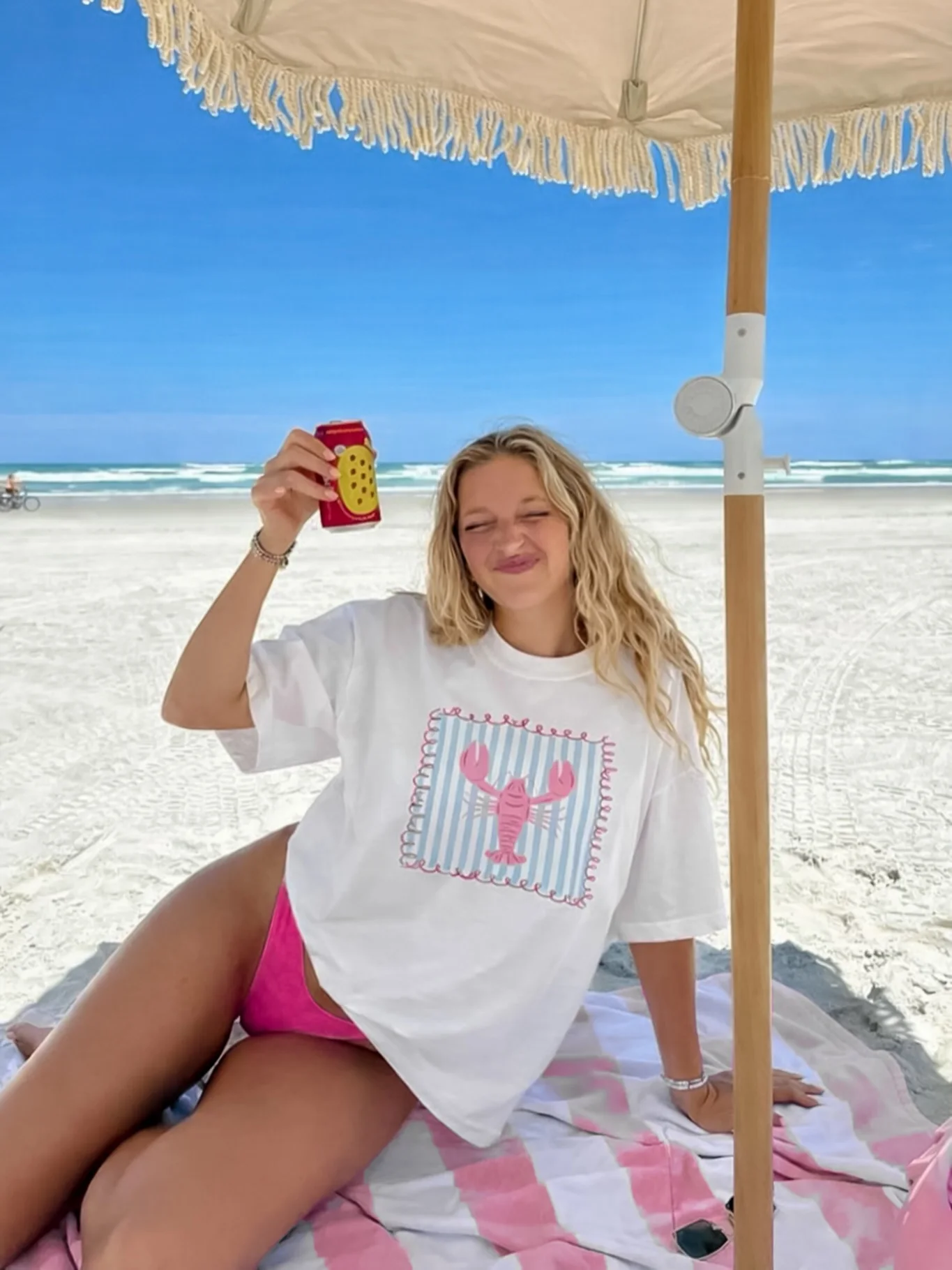 Retro American Summer Vacation Seafood Print Spicy Girl Loose Fit Pure Cotton Short Sleeve T-Shirt for Women round Neck