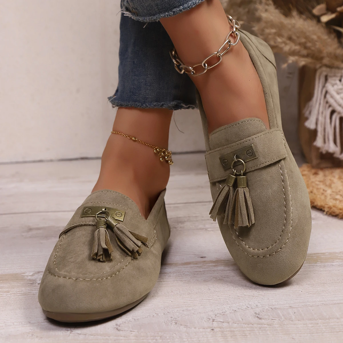 Modieuze nieuwe comfortabele damesschoenen lente en herfst elegante effen kleur ronde kop ondiepe mond platte platte casual schoenen