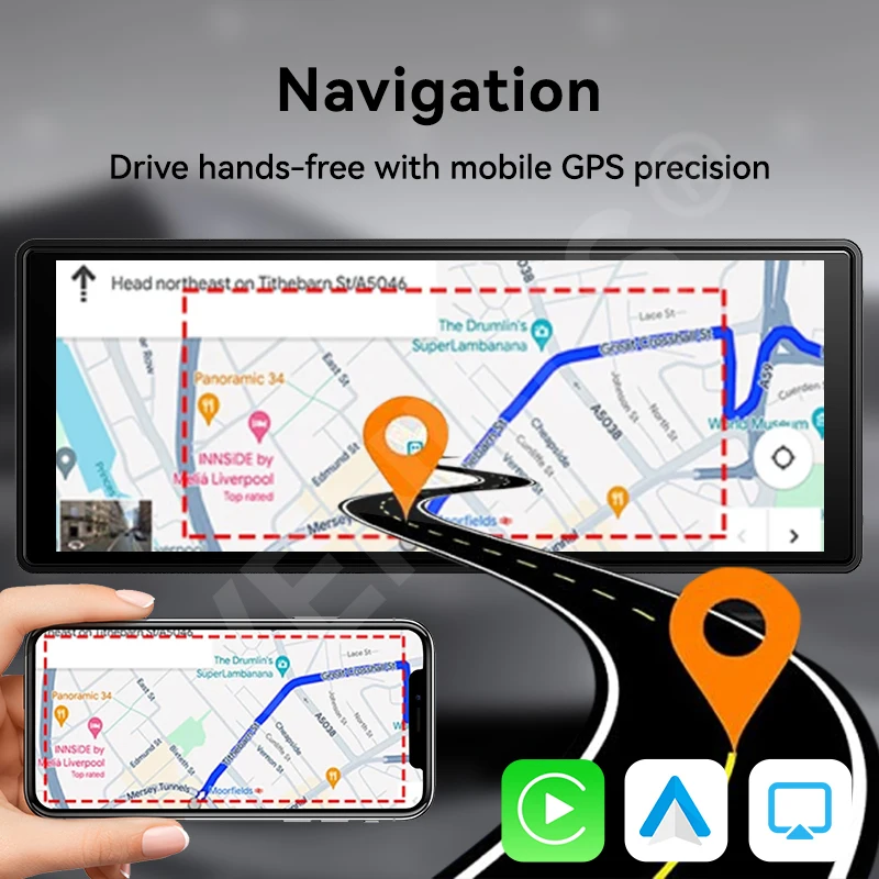 VENBES 10.26 بوصة راديو سيارة لاسلكي محمول Carplay وAndroid Auto Support شاشة مقسمة Mirrorlink Bluetooth