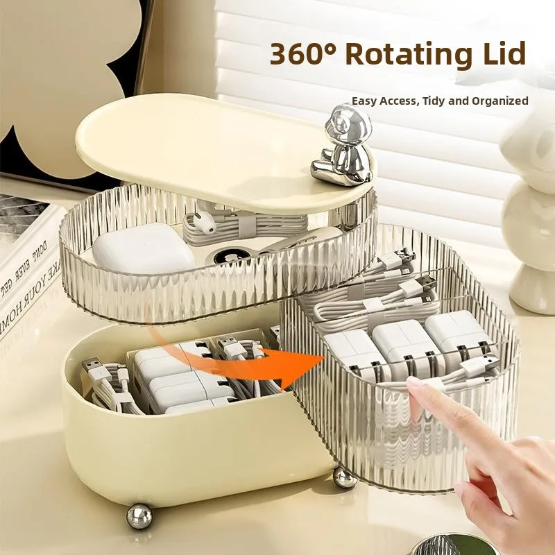 Multi-Layer Transparent Rotating Jewelry Box Dustproof Home Entrance Organizer Cosmetic Desk Bear Design Storage Solution