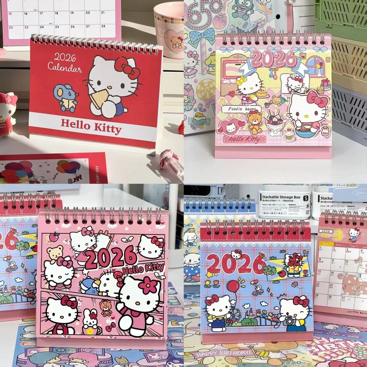 

2026 New Cute Cartoon Sanrio Hello Kitty Desk Calendar Student Memo Office Desktop Vertical Calendar Check in Notebook Schedule