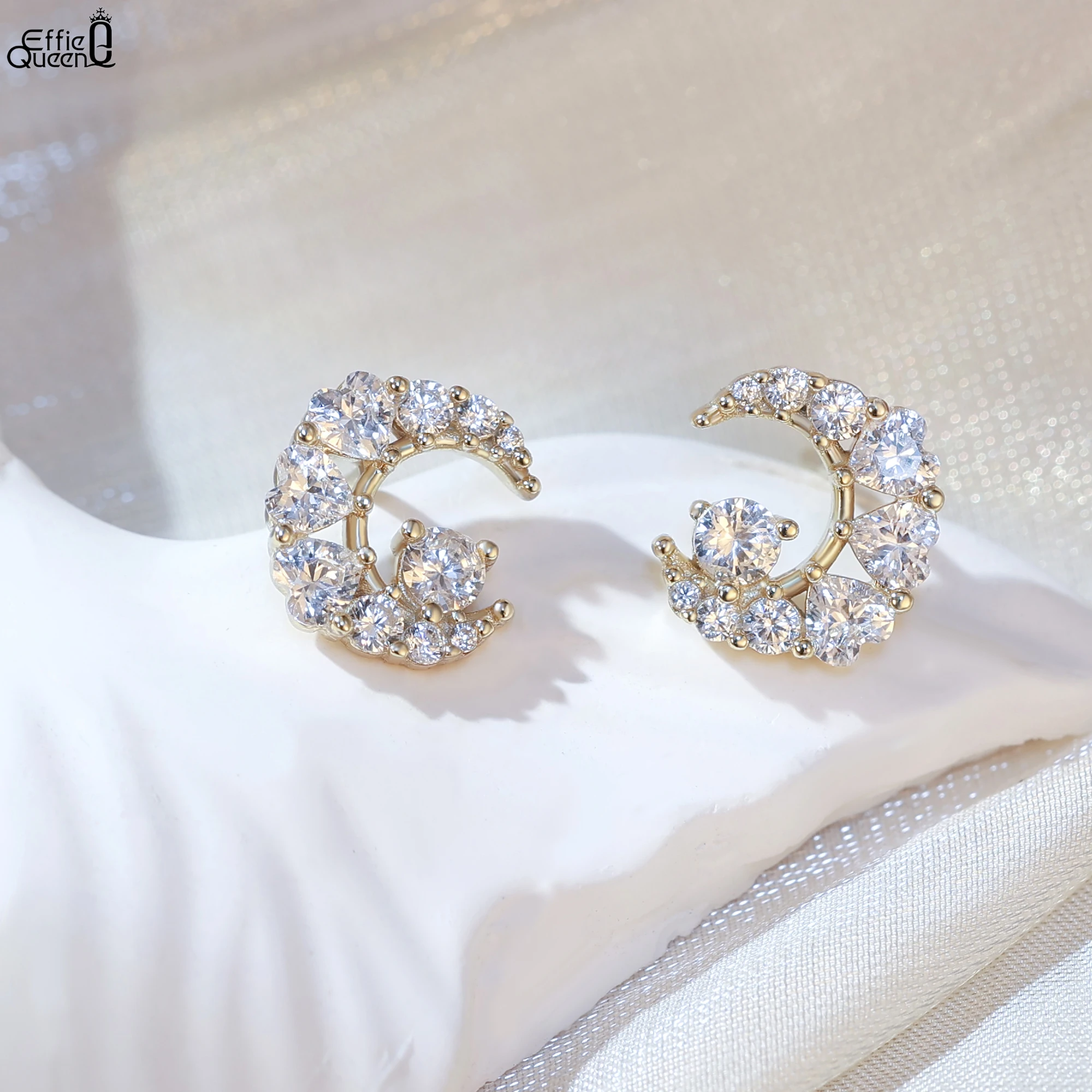 

Effie Queen 2025 Trend Earrings 925 Sterling Silver Stud Earrings Moon Zirconia Style for Women's Earrings Dainty Gift SE416
