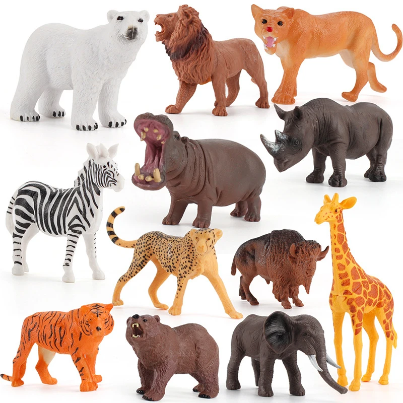 New Wild Animals Toys Zoo Model Toy Figurine Collectible Tiger Lion Elephant Giraffe Rhino Forest Animal Gift For Small Children