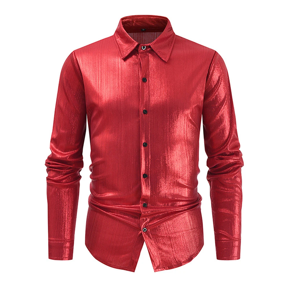 

Casual Shirt Shirt Lape Long Sleeve Men Mens Night Club Party Party T Dress Up Polyester Regular Shiny Shirt Hot