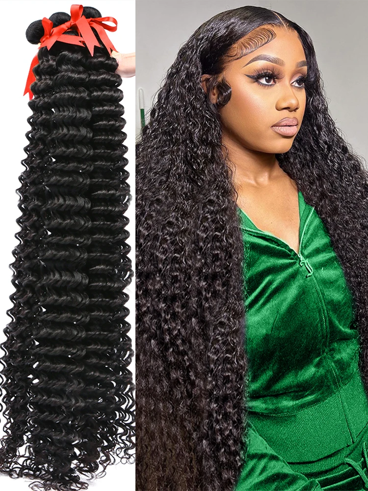 Deep Wave Human Hair Bundles 18 20 22 Inch 12A Brazilian  Bundles Human Hair 100% Unprocessed Virgin Deep Curly Human Hair