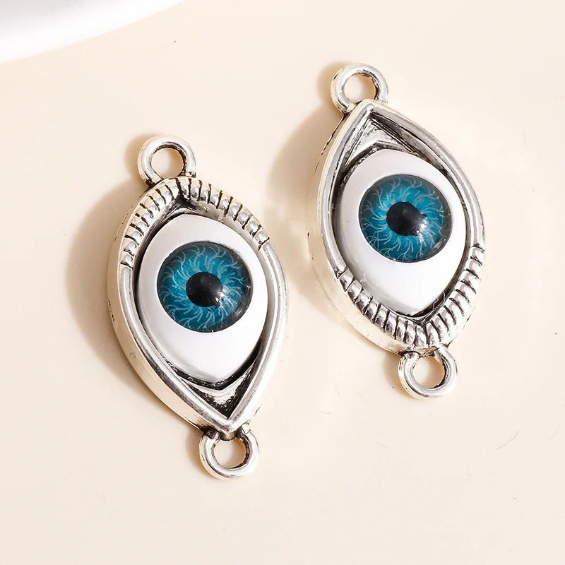 Leslie 8 Stück 15*30mm Antiksilberfarbene Blaue Augen-Anhänger für Halsketten, Armbänder, Ohrringe, DIY-Schmuckherstellung. – Detail 1