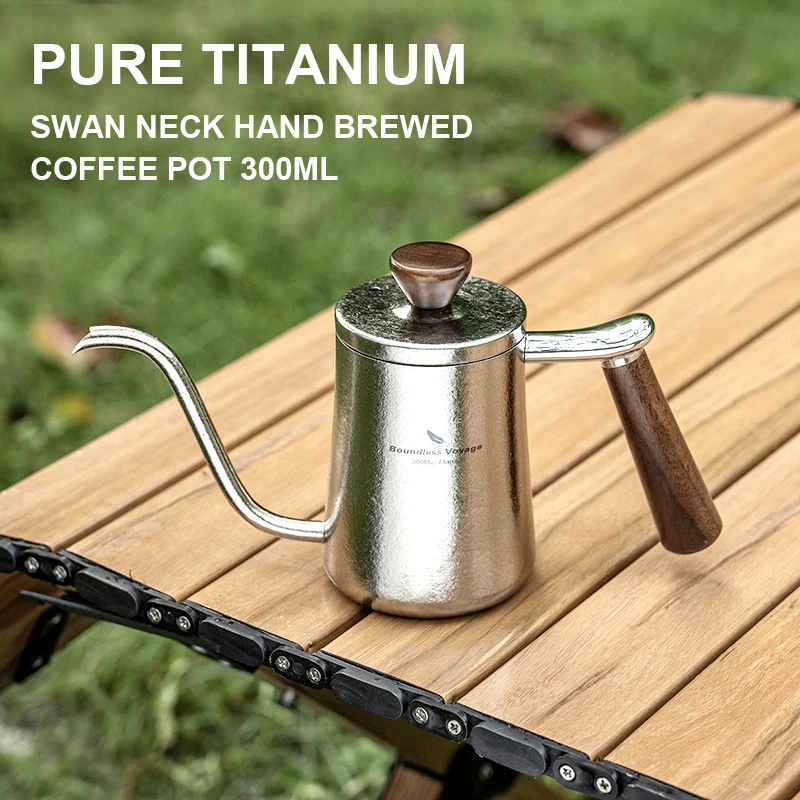 Pure Titanium Swan Neck Hand Brewed Coffee Pot 300ml, Peach Wood Handle Teapot, Portable And Healthy, Outdoor Camping，A1451