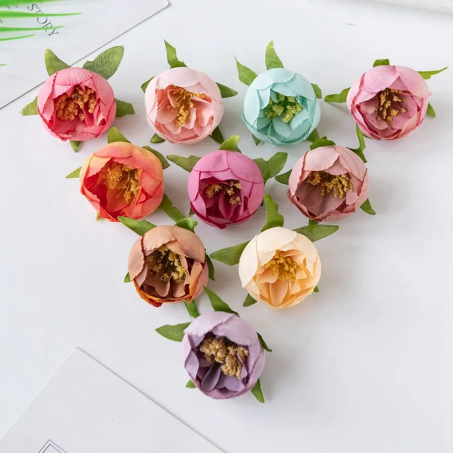 

100 pieces of artificial flower tea bud silk rose head wedding home Christmas DIY vase wreath wall party decorations scrapbook