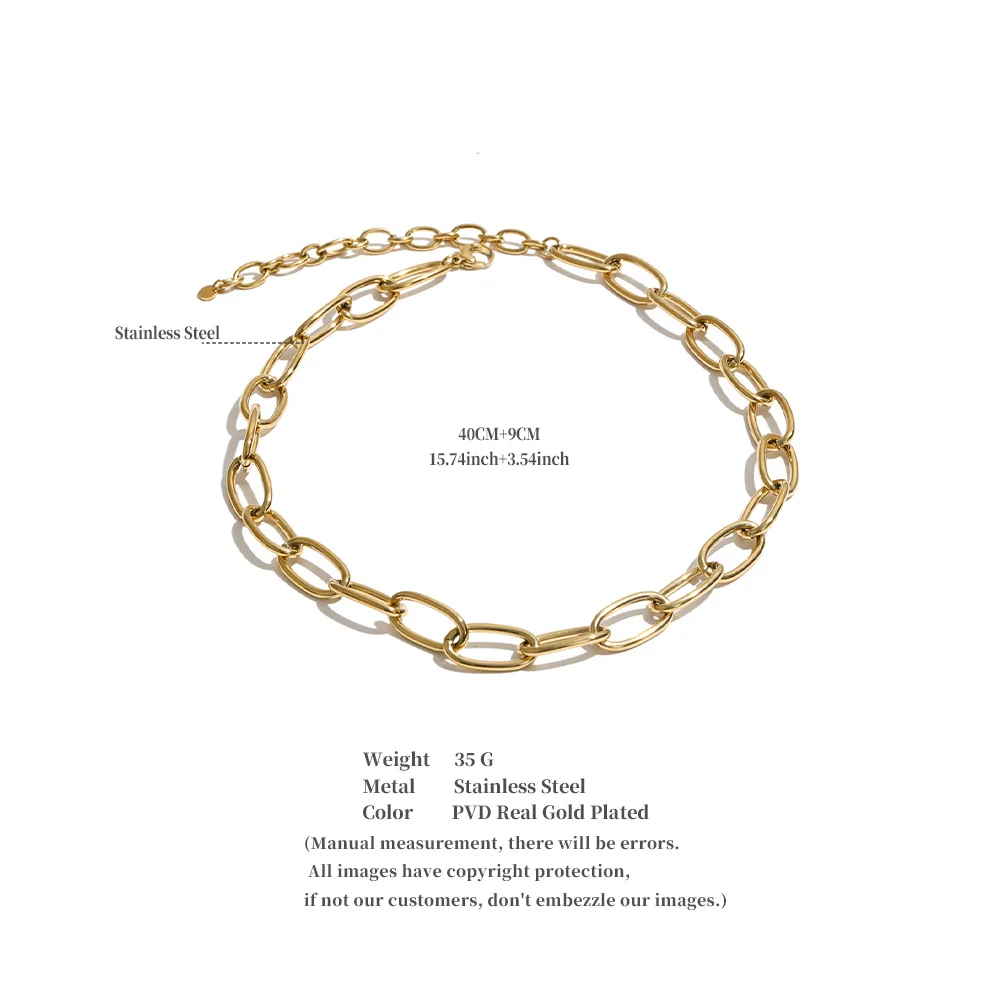 Yhpup Edelstahl Oval-Kettenhalskette Wasserdicht Metall Personalisierte Schlüsselbeinkette Schmuck PVD-beschichtet – Detail 1