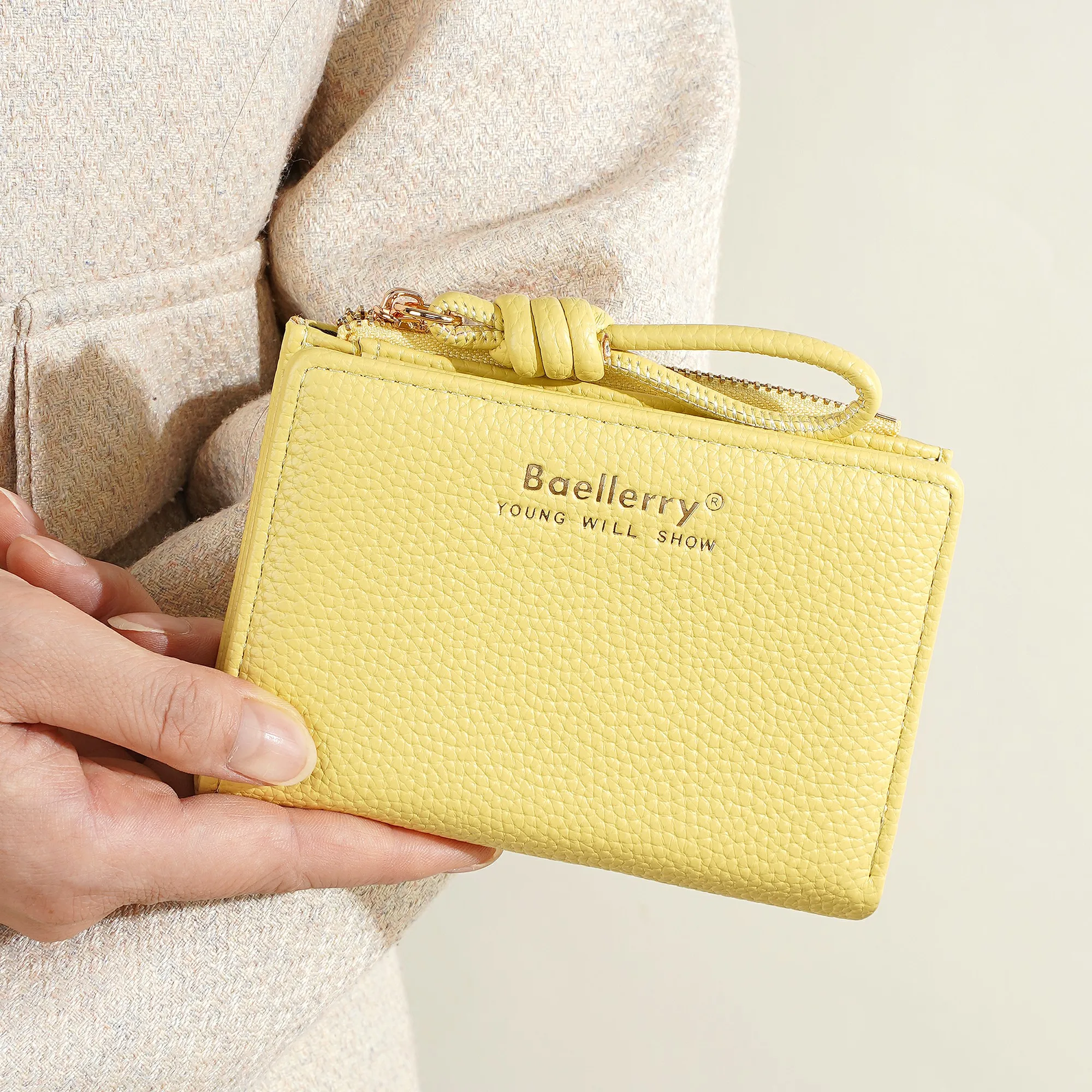 1 Stück – Baellerry Damen-Kurzgeldbörse, aus PU-Leder mit Handgelenkschlaufe, lässige Geldbörse mit Lychee-Muster, leicht, elegant, minimalistischer Stil, Alltagsgeldbörse – Detail 26