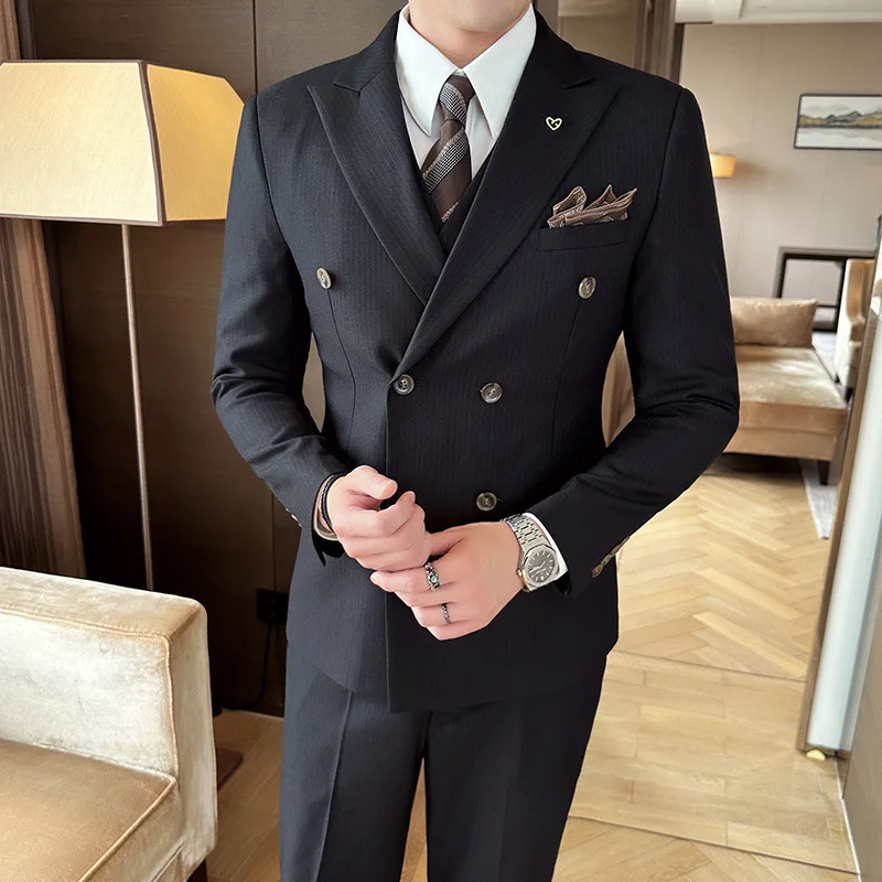 LE364Men's suits autumn and winter new style small pinstripe casual high-end suit three-piece suit handsome business dress