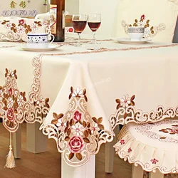 Tablecloth For Table Europe Garden Elegant Embroidered Dining Table Cloth Flower Peony Chair Cover Wedding Decoration Dust Cover