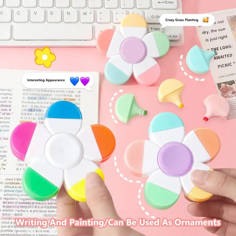 قلم تحديد صغير متين 5 في 1، قلم فلورسنت ممتع لتخفيف الضغط، قلم تحديد ملون للطلاب