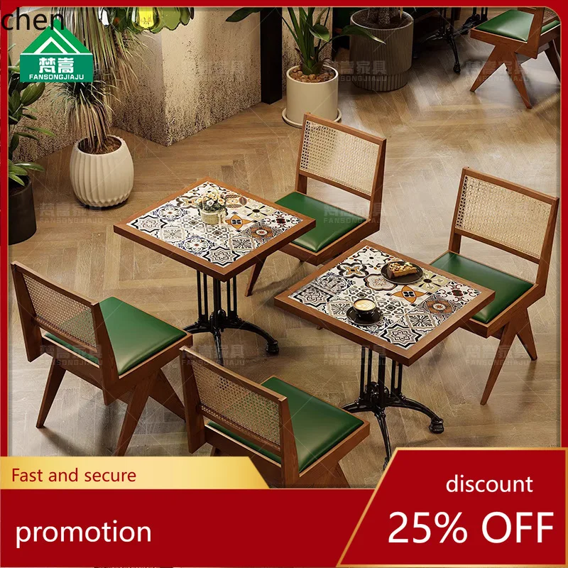 HXL Theme Restaurant Booth Sofa Tea  Hunan Cuisine Restaurant Chinese  Rattan Table and Chair Set