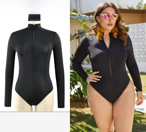 

Консервативный купальник больших размеров для женщин, пляжный, из нейлоновой ткани, с круглым вырезом, длинными рукавами, облегающий дизайн