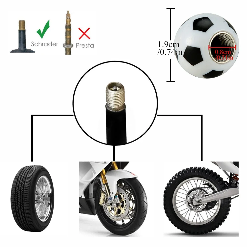 4Pcs/Set Soccer Ball Football Shape Universal Car Bike Truck Motorcycle Wheel Tire Valve Caps Dust Dustproof Cap Tire Decoration