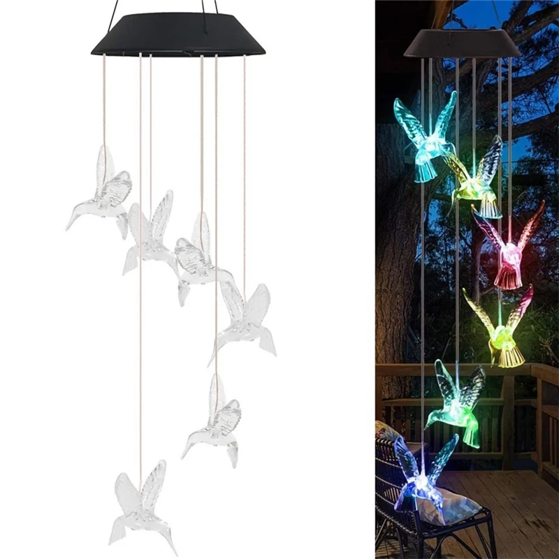 AF90-Hummingbird Outdoor Solar Lights, Solar Wind Chime Lights, Hanging Gifts For Mom And Grandma