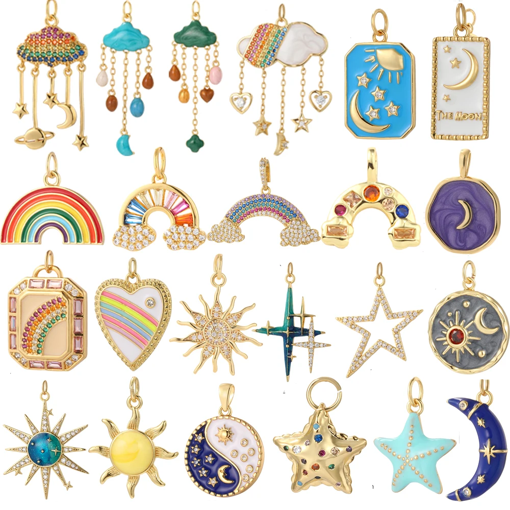 Bohemian Sun Moon Star Charms for Jewelry Making Supplies Rainbow Star Gold Color Pendant Dijes Diy Earrings Bracelet Necklace