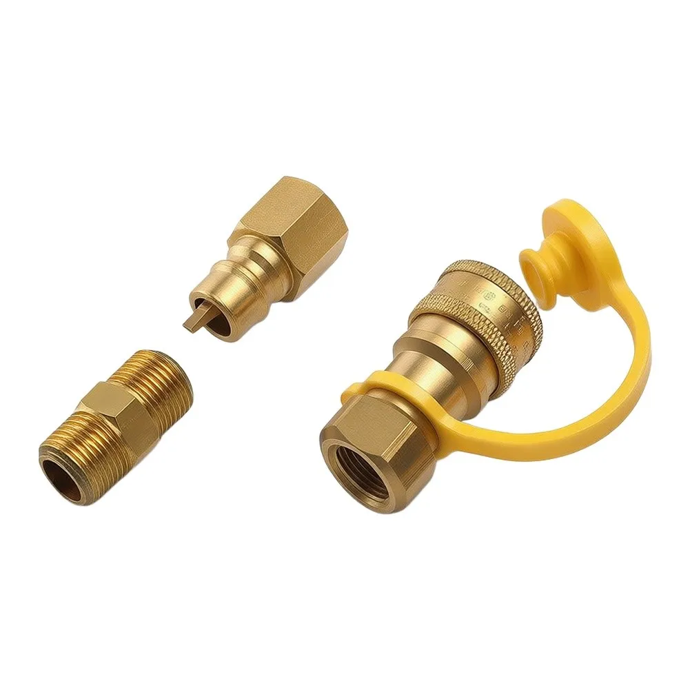 Propane Quick Connect Coupler Kit Made of Solid Brass with Integrated Auto Shut-Off for Safe Use on Outdoor Grills and