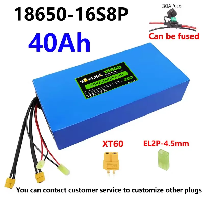 16S8P Brand New 60V 30Ah 18650 Lithium Battery Pack 500-2000W High Power Built-in BMS Scooter Motorcycle Rechargeable Battery