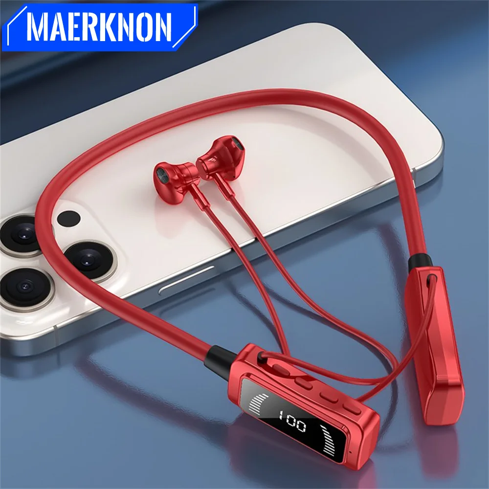 Wireless Earphones Bluetooth 5.3 Magnetic Sports Neckband Neck-hanging Headphones HIFI 9D Stereo Headsets With Mic Noise Cancell