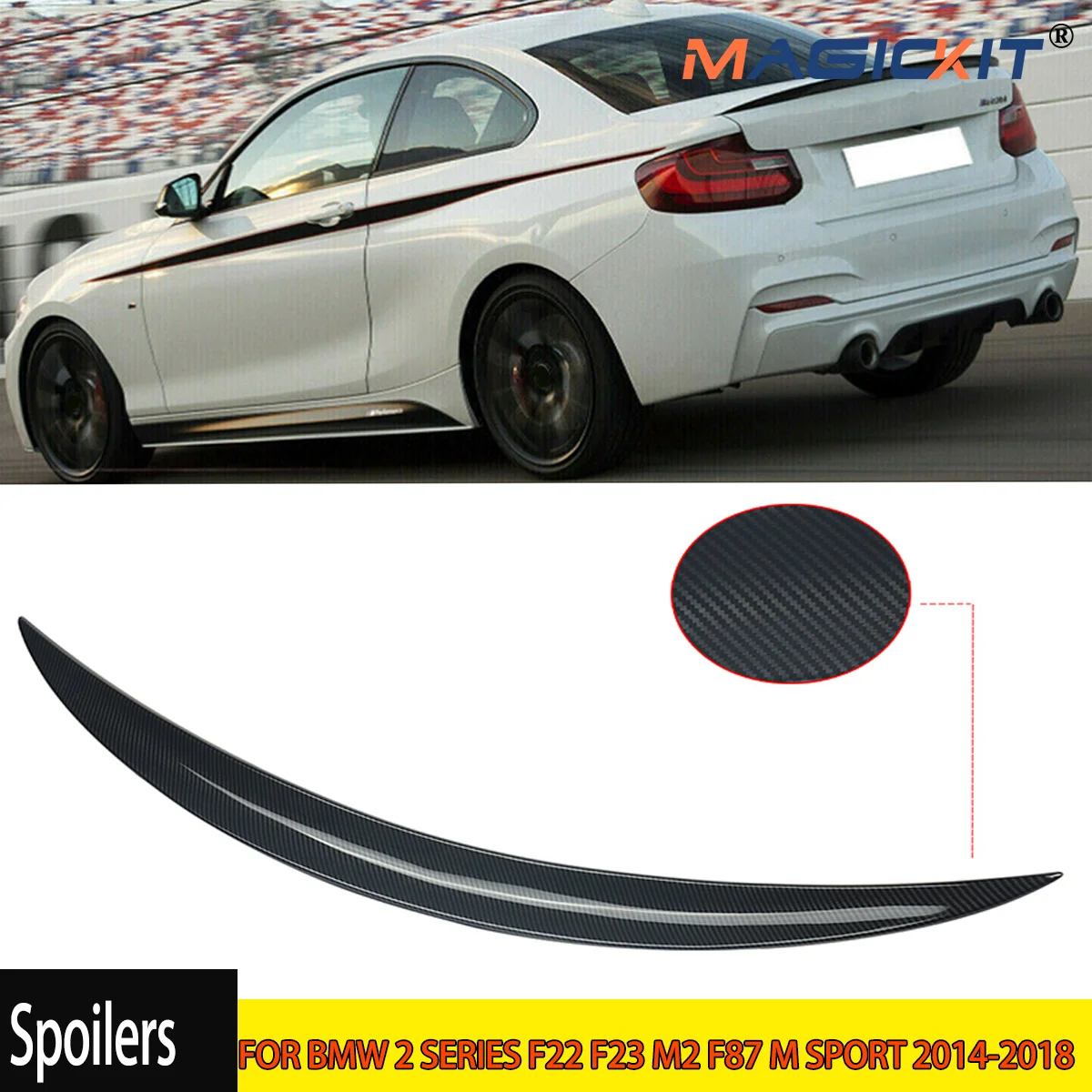 Carbon Fiber Look Rear Trunk Spoiler Lip for BMW 2 Series F22 M235i M240i M Performance F87 M2 Coupe 2014-2020 Spoiler Wing