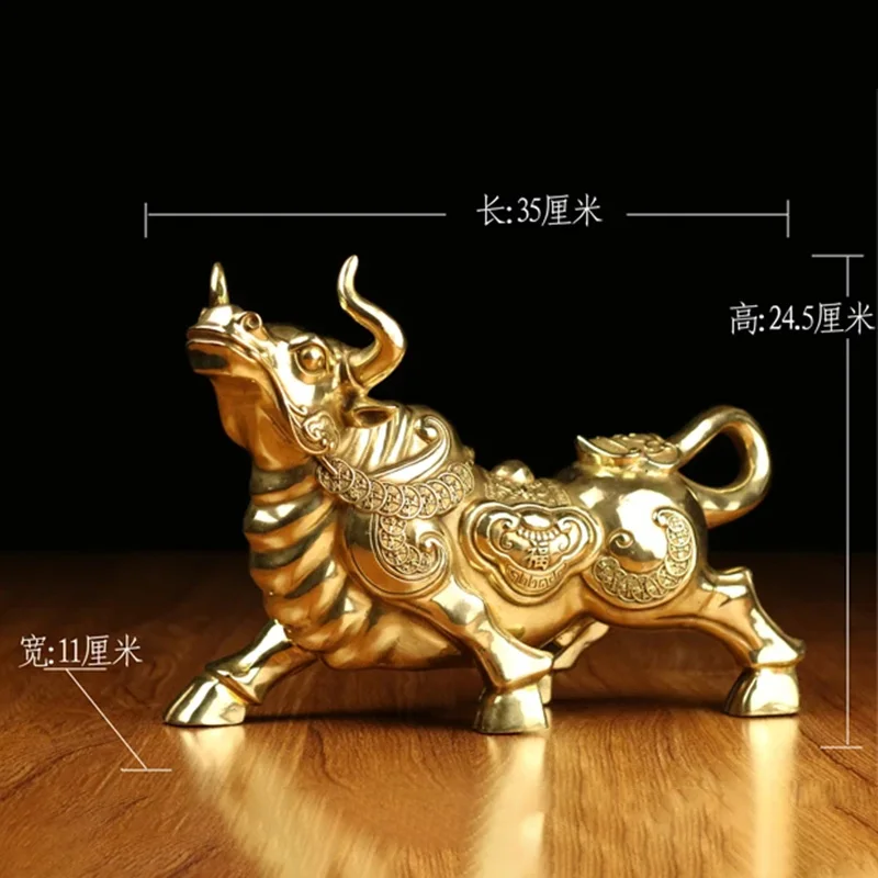 TOP GOOD HOME office SHOP TOP Money Drawing Mascot # GOOD LUCK Cattle Fortune cattle bull FENG SHUI Brass statue decoration35CM