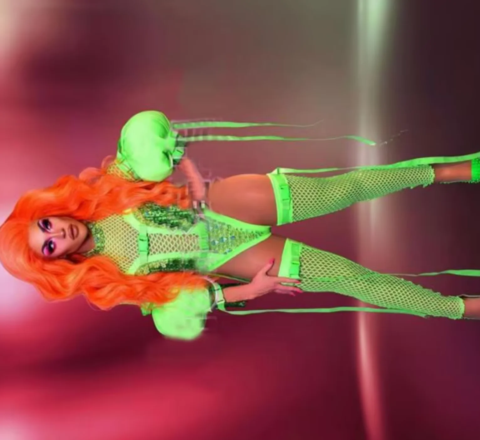 

Nightclub Dj Ds Pole Dance Clothing Sexy Fluorescent Green Puff Sleeves Mesh Bodysuit Rave Festival Outfit Stage Wear