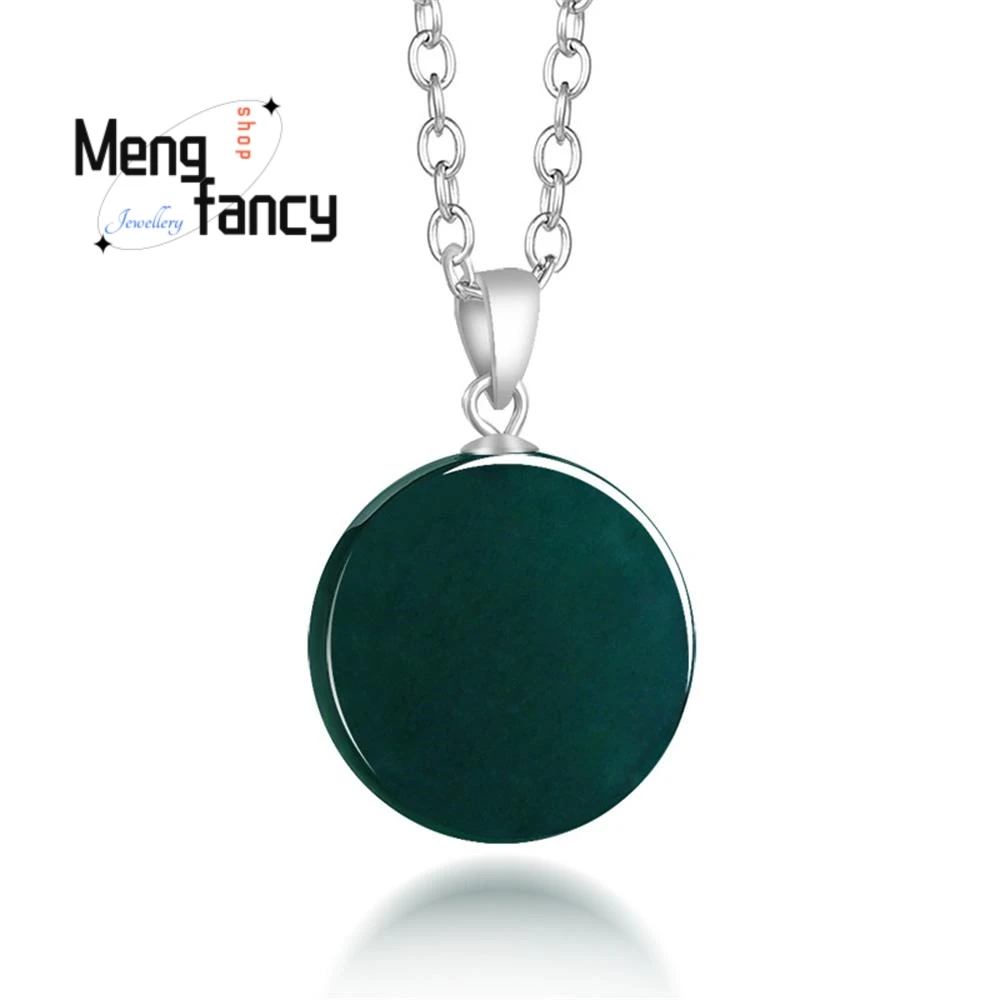 

Натуральный нефритовый кулон из жадеита класса А, синий, круглый, маленький, с серебряной застежкой S925, роскошное парное украшение, праздничный подарок