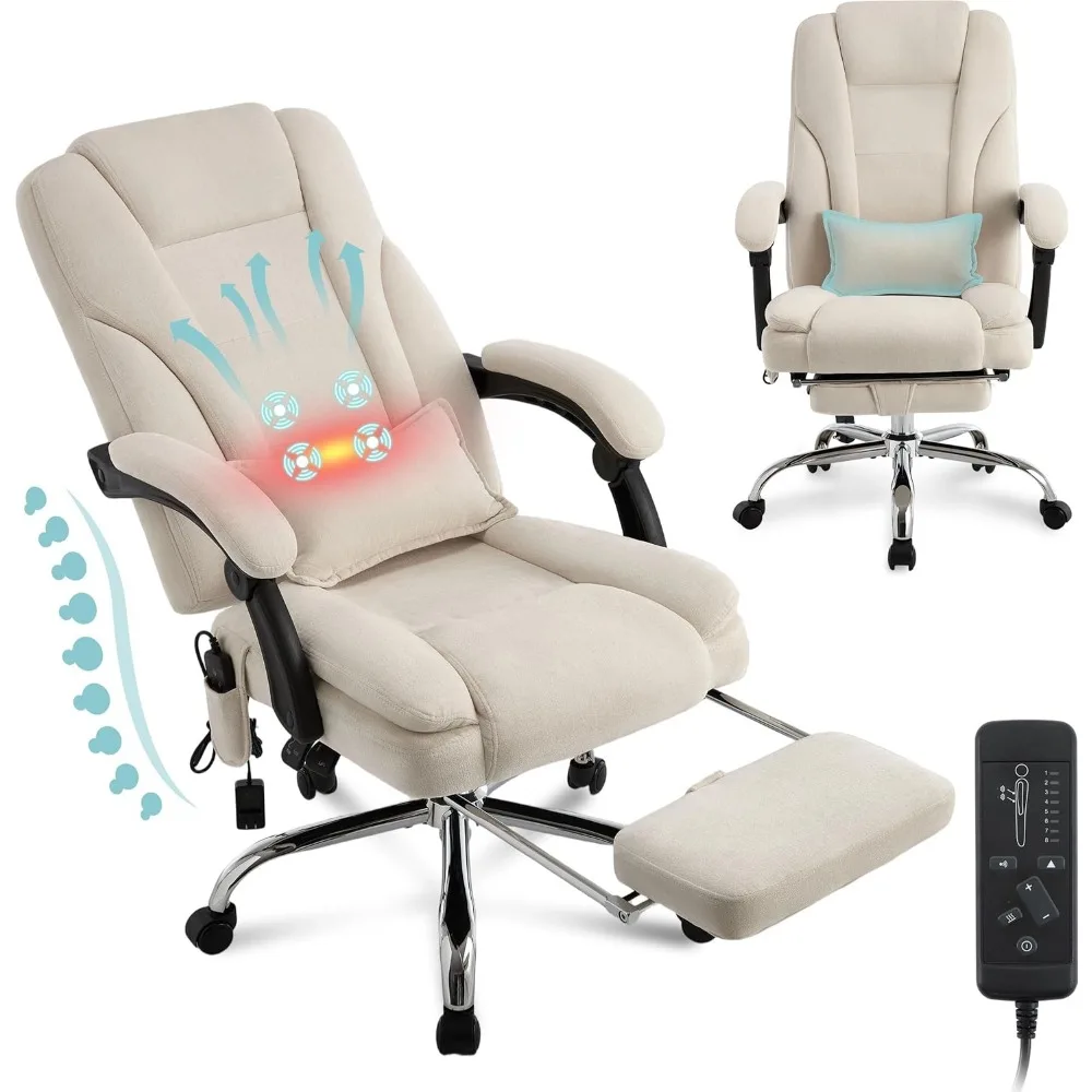 

Office Chair with Massage & Heat, Comfy Reclining Ergonomic Soft Fabric Home Gaming Chair, Wide Seat Heavy Duty Big an