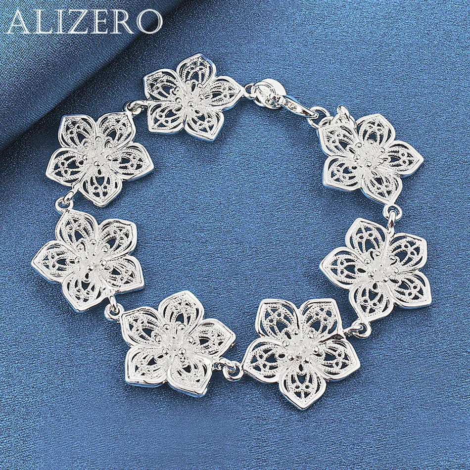 ALIZERO 925 Sterling Silver Flowers Bracelet For Women Plum Bossom Bracelets Fashion Wedding Party Gift Jewelry Wholesale