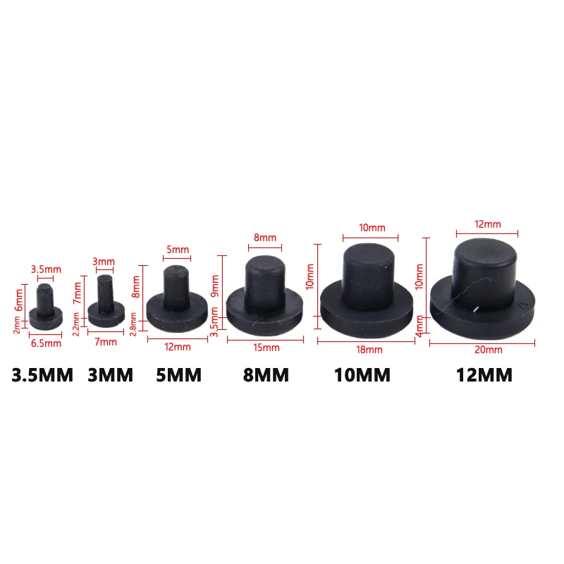 Solid Rubber Hole Caps 3mm-14mm High Temperature Resistance T Type Silicone Seal Hole Plugs Dust-proof Gasket Blanking End Caps