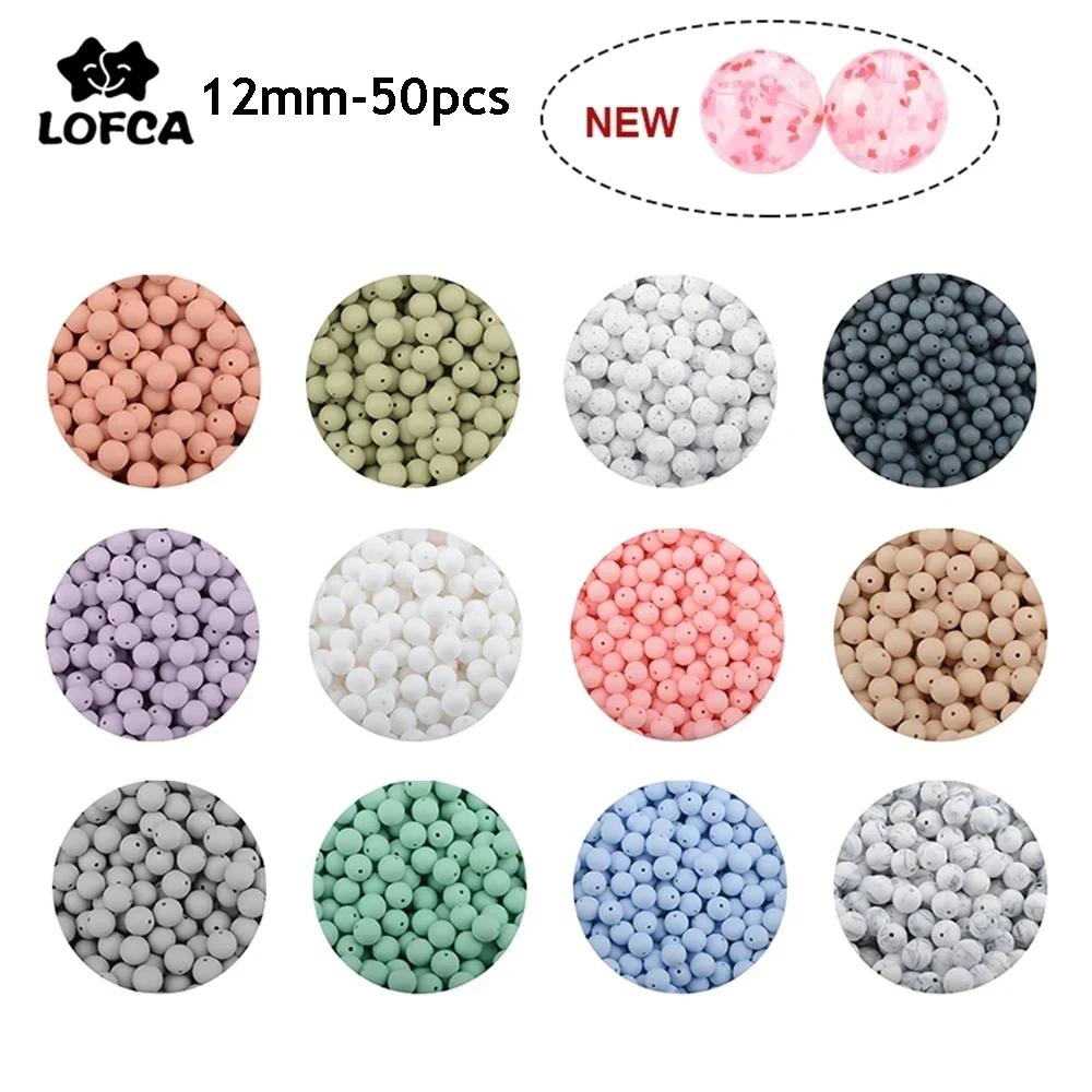 LOFCA 12mm 50pcs/lot Beads Food Grade Silicone Teether Round Beads Baby Chewable Teething Beads Silicone Teether For Diy