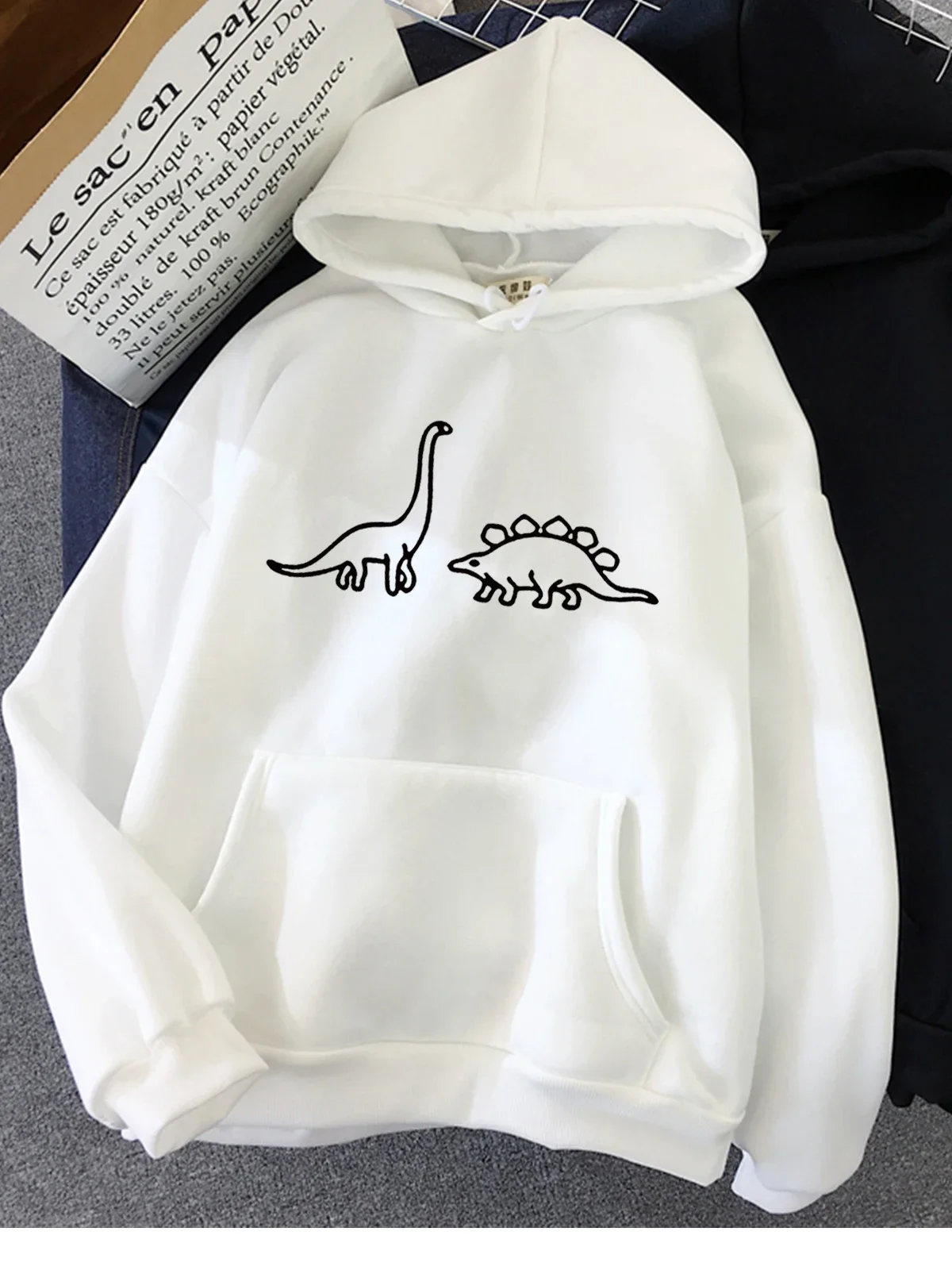 Hirsionsan Kawaii Dinosaurs Print Hoodies Women Soft Warm Loose Casual Sportwear Female Sweatshirt Fleece Ladies Clothes 2023