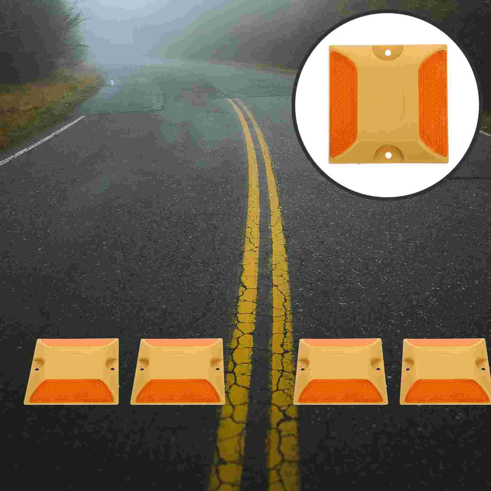 4 Pcs Road Stud Reflective Signs Pavement Markers Plastic Highway Reflectors for Driveway