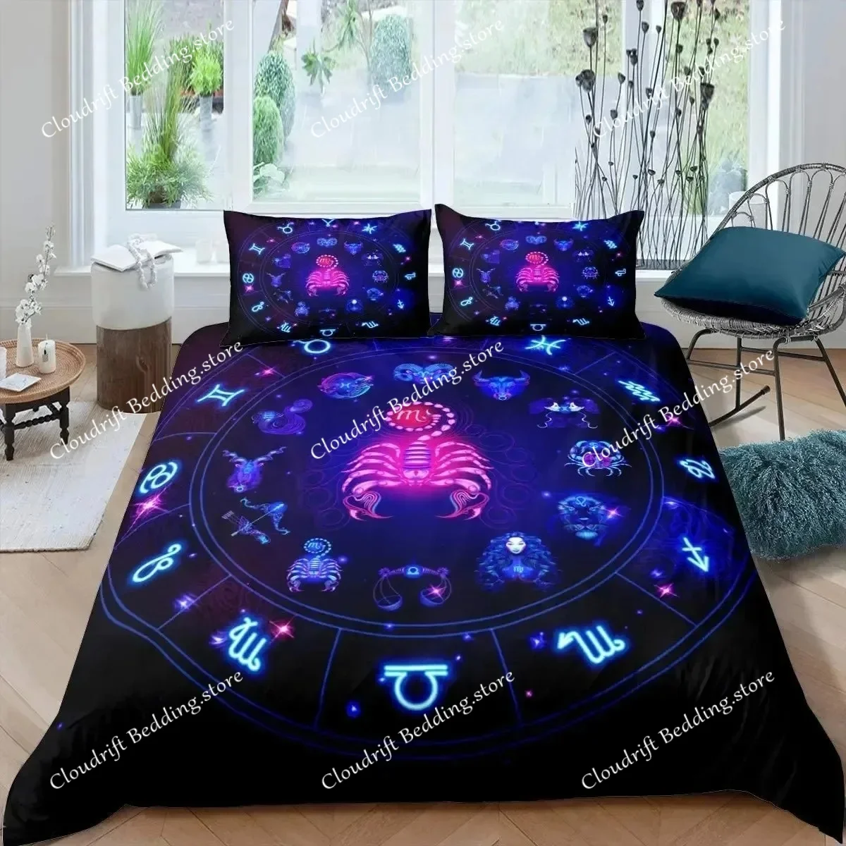 Gemini Comforter Cover Set Twin Size Constellation Duvet Cover Set, Outer Space Universe Planet Print Bedding Set for Kids Teens